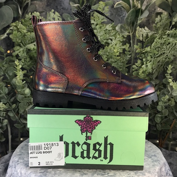 Brash Jet Fashion Lug Boots Iridescent Bronze Zip & Laces Combo Girls 2 NWT&NIB - Picture 10 of 10